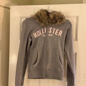 Hollister Gray Zip Up Hoodie with Fur